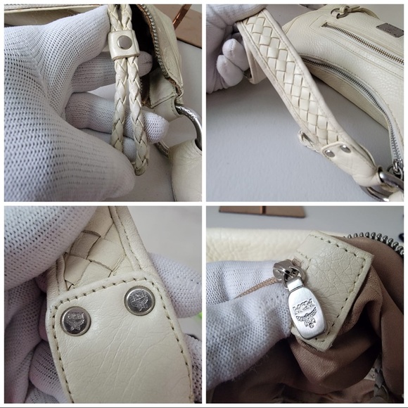 MCM Cream Leather Small Shoulder Hobo Bag - Picture 8 of 9